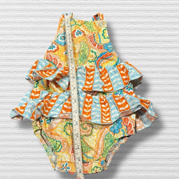 Beary Basics Handmade Ruffle Romper Paisley Fall Thanksgiving Outfit USA Made - Picture 2 of 6